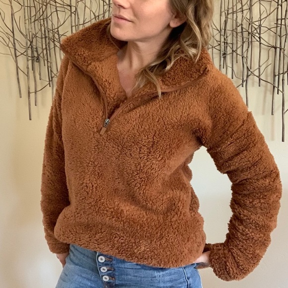 | cinnamon teddy bear quarter-zip pullover • small | - Picture 4 of 6